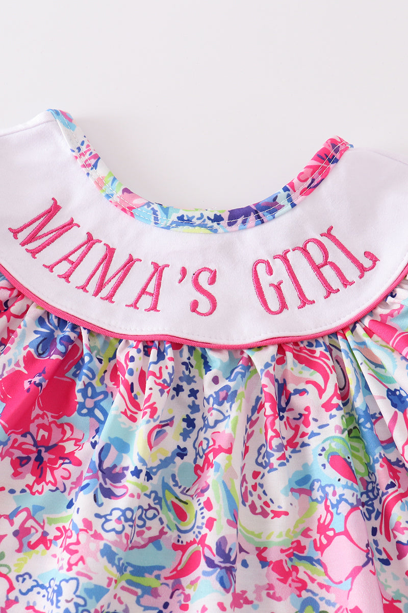 Pink floral print mama's girl embroidery dress