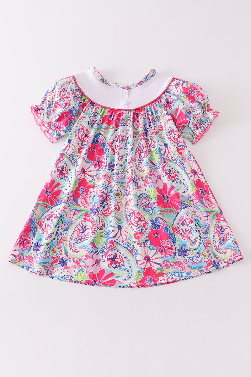 Pink floral print mama's girl embroidery dress