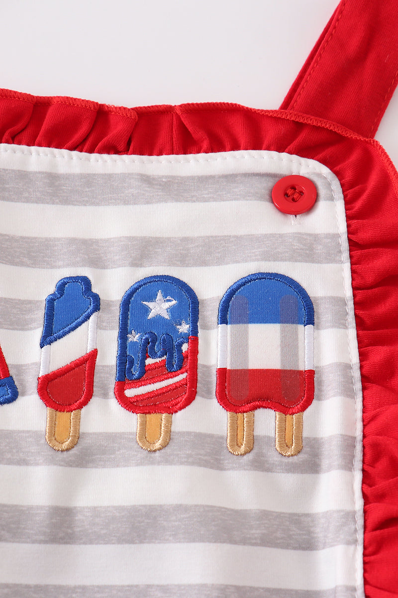 Patriotic popsicle applique stripe girl bubble