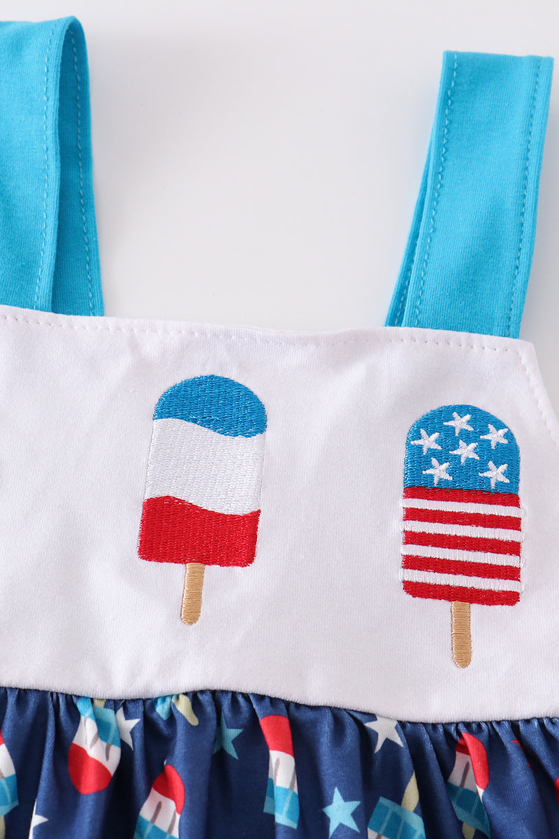 Patriotic popsicle embroidery strap dress