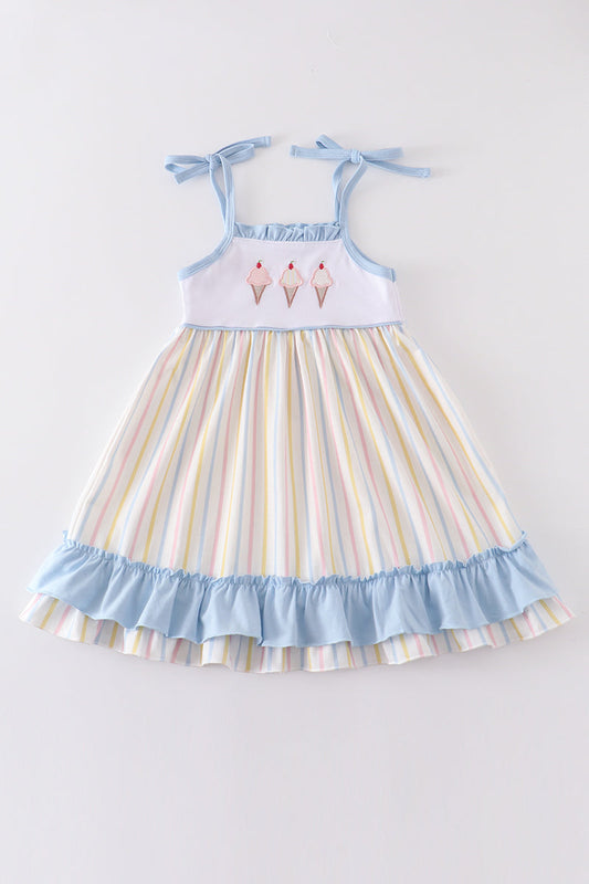 Multicolored stripe ice cream applique dress