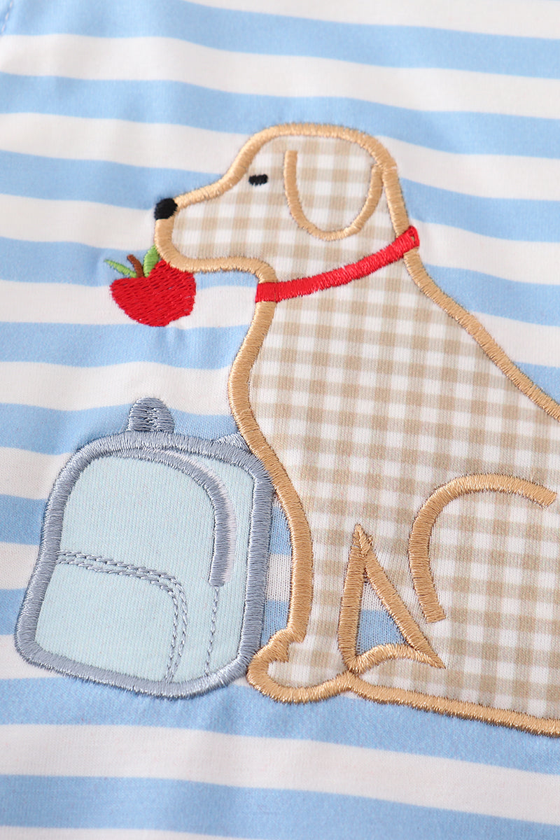 Blue stripe dog applique bubble