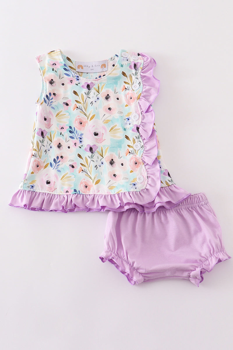 Purple floral baby set