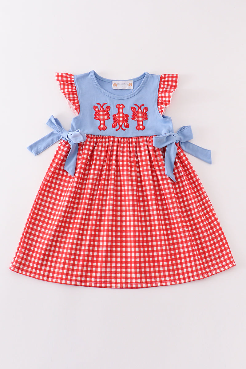 Red plaid lobster applique dress