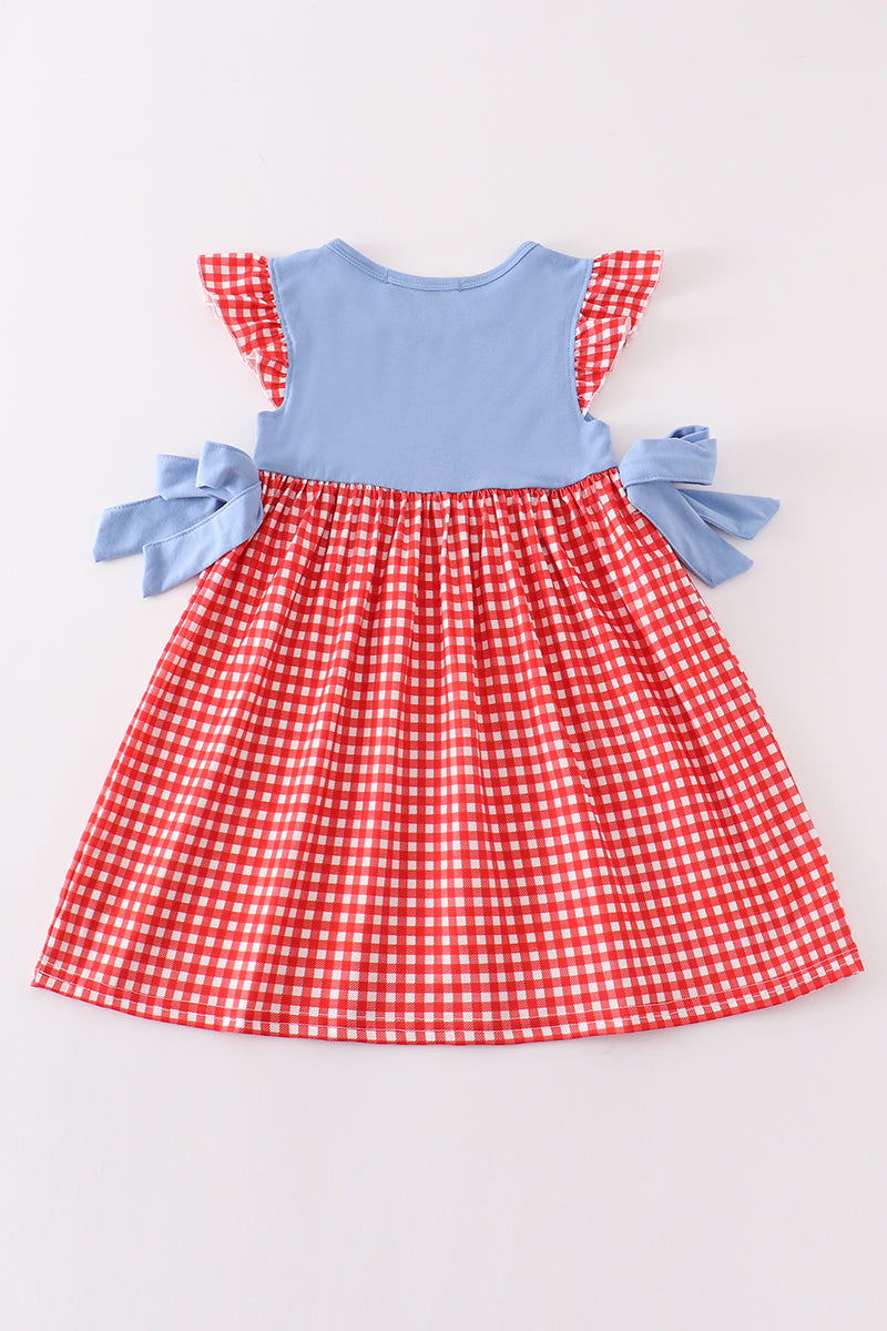 Red plaid lobster applique dress