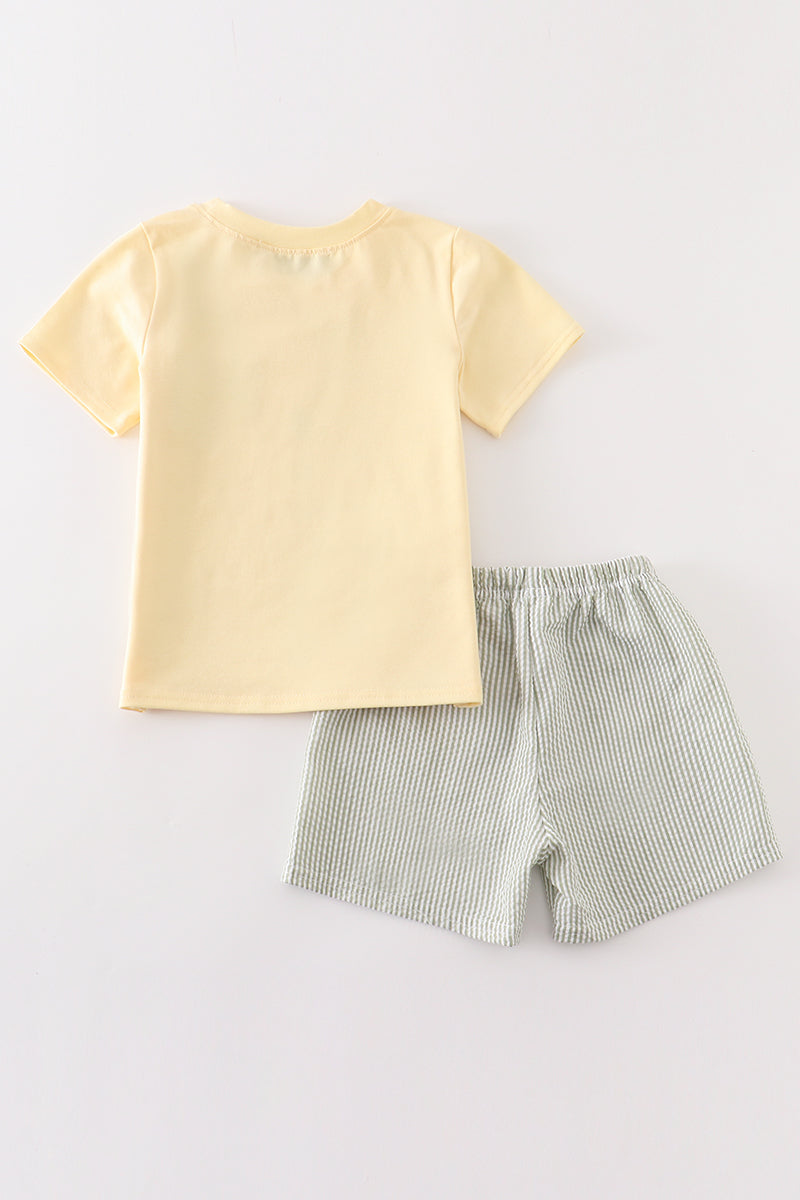 Green & yellow seersucker stripe boy set