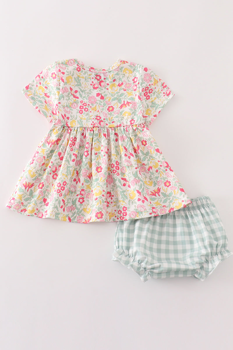 Pink floral print baby set