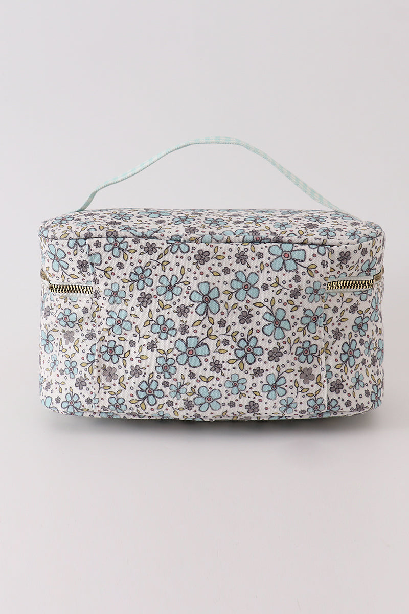 Green floral makeup bag