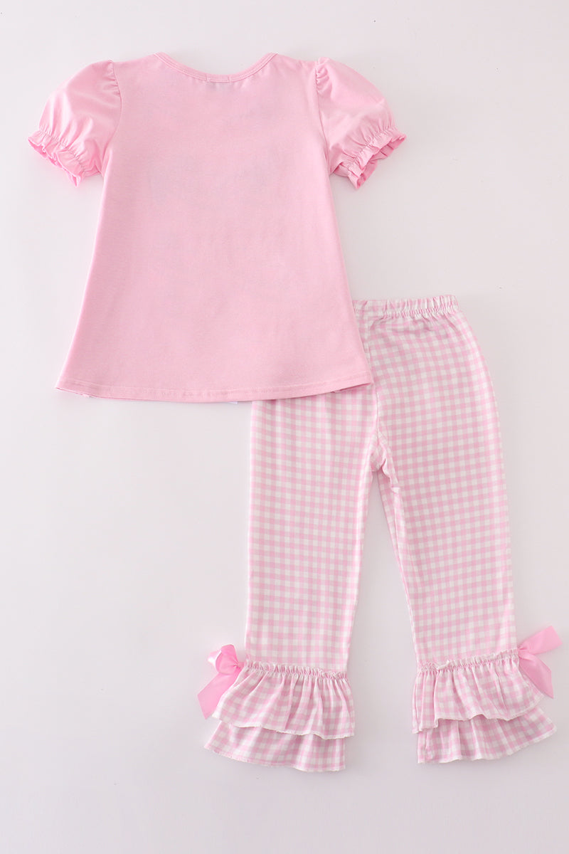 Pink fishing puppy applique girl set