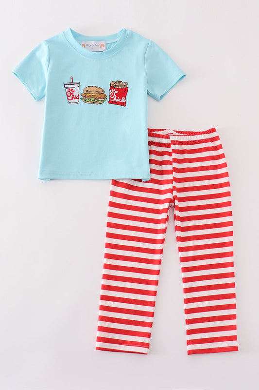 Red stripe chick fil a embroidery boy pants set