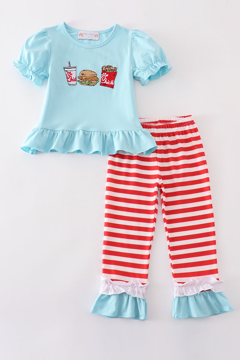 Red stripe chick fil a embroidery girl pants set