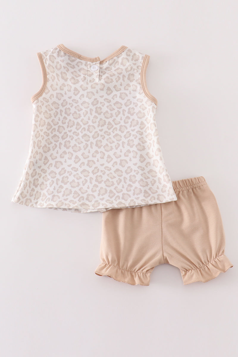 Beige leopard baby girl bloomer set