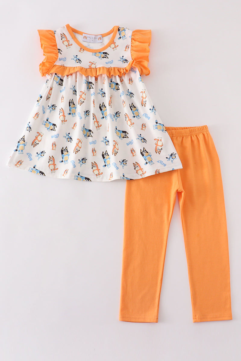 Orange character ruffle girl set