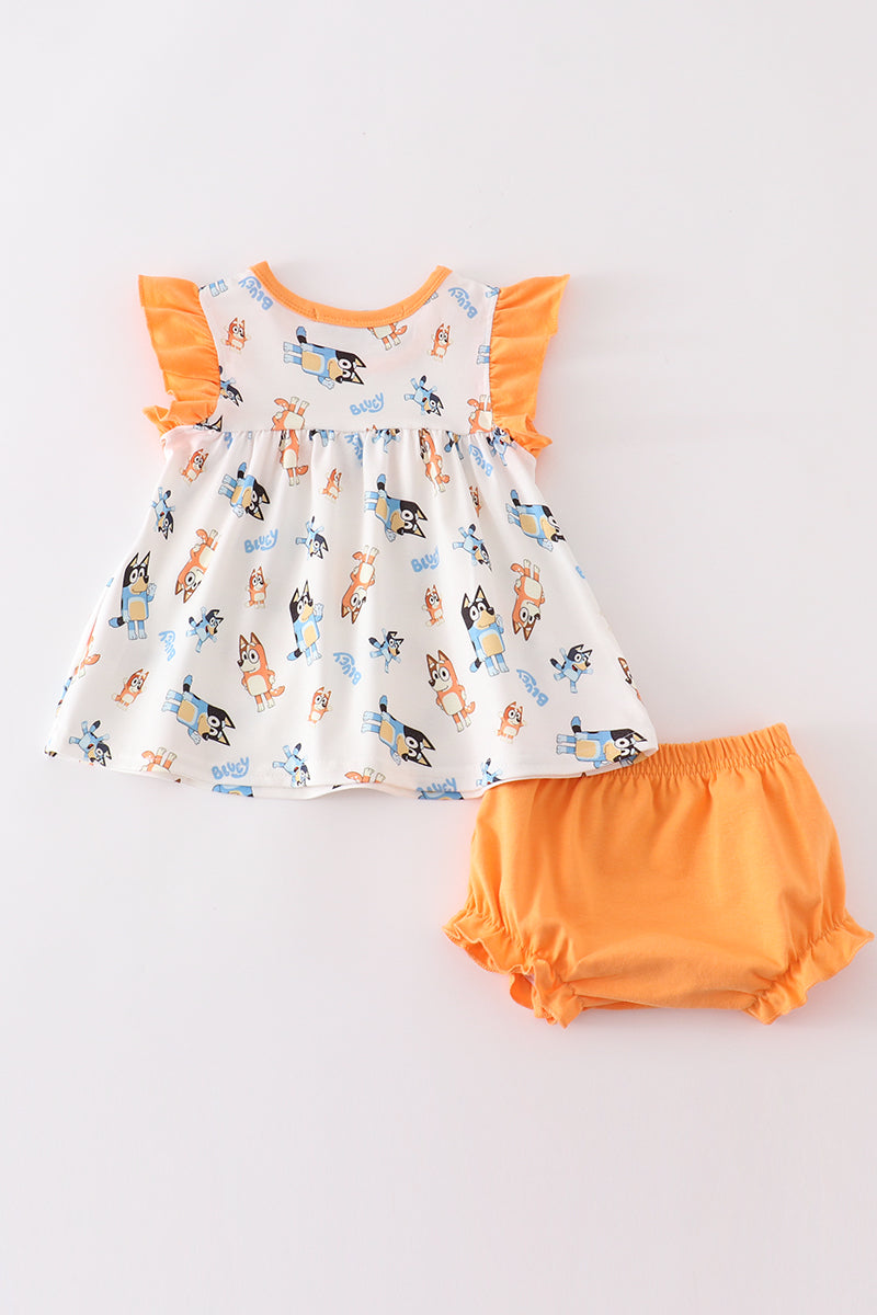 Orange character ruffle baby girl set