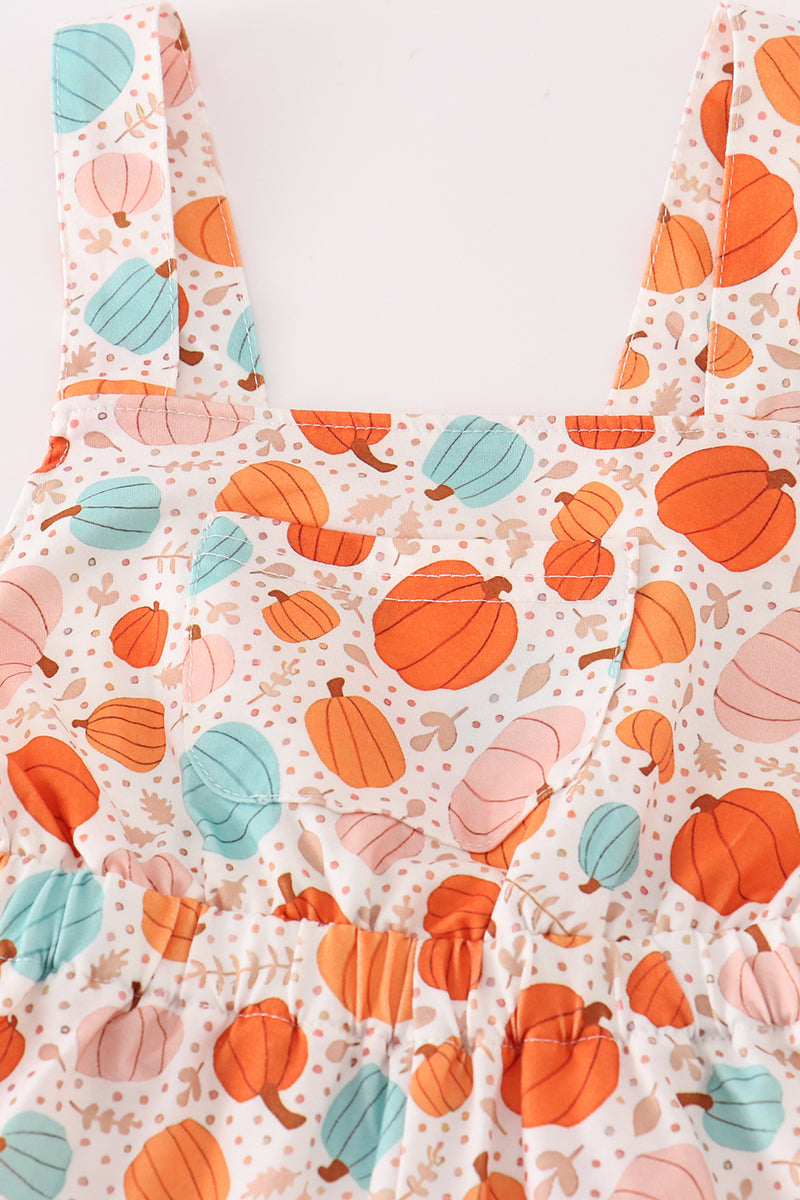 Orange pumpkin print girl jumpsuit