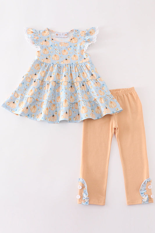 Pumpkin print ruffle girl set