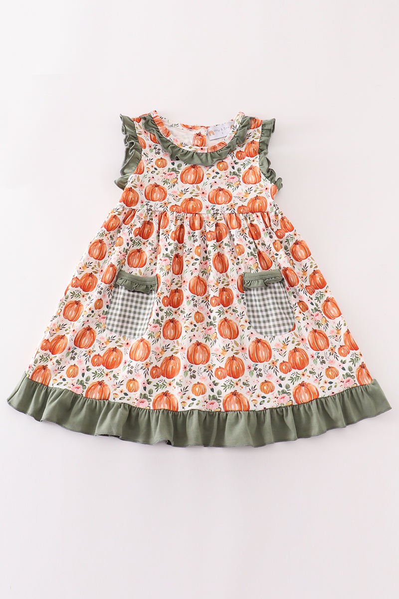 Green pumpkin ruffle dress