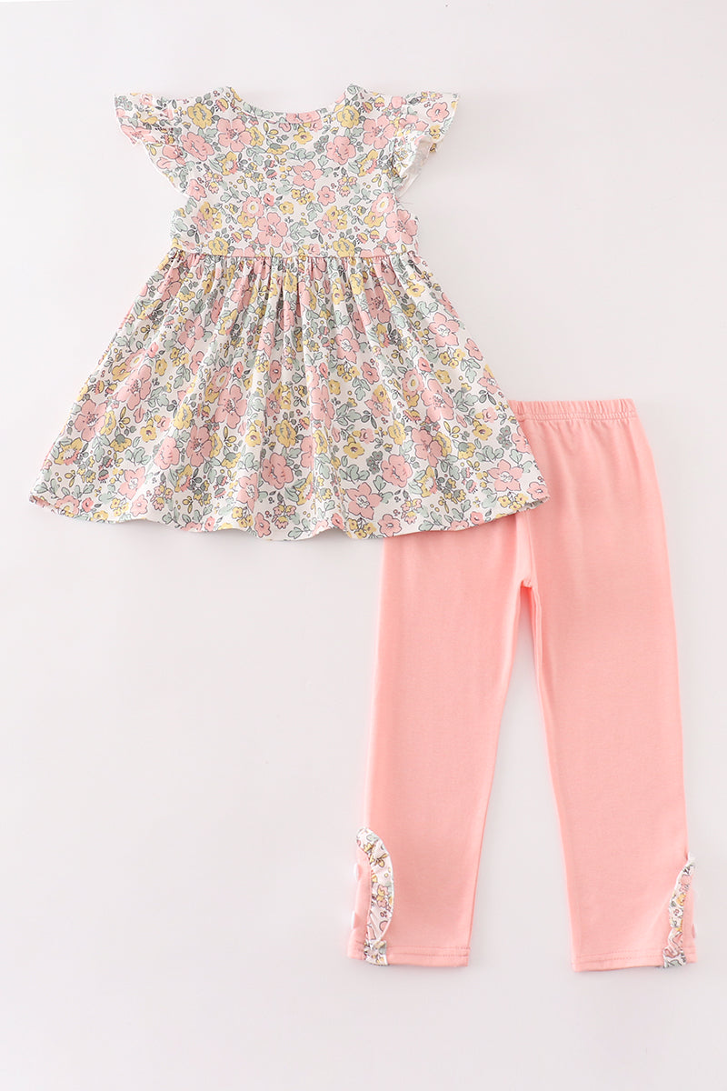 Floral print girl ruffle set