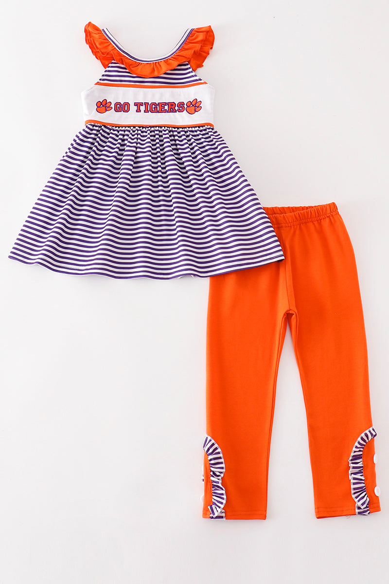 Purple stripe GO TIGERS embroidery girl set