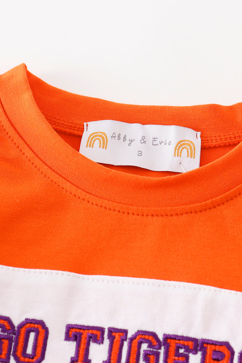 Orange GO TIGERS embroidery boy top