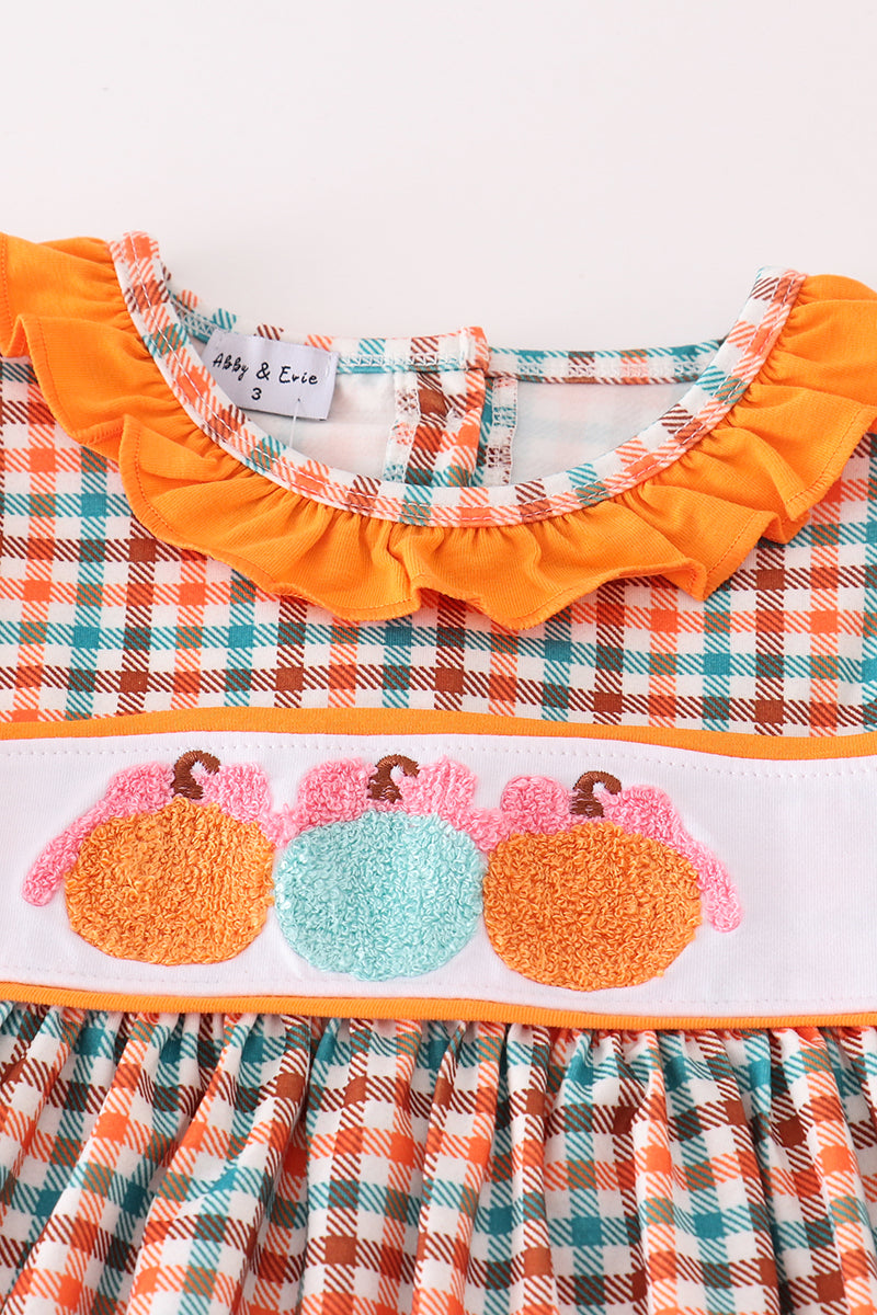 Pumpkin french knot gingham girl set