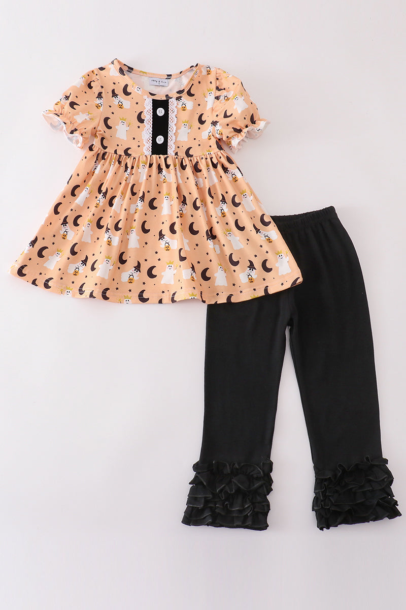 Halloween ghost girl ruffle pants set