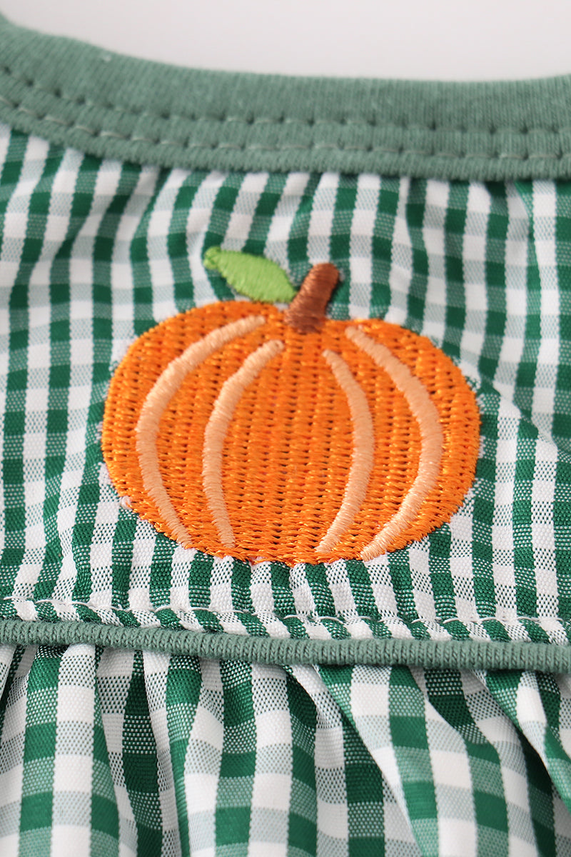 Green gingham pumpkin embroidery girl bubble