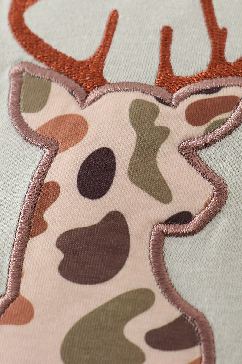 Green camouflage deer applique boy bubble