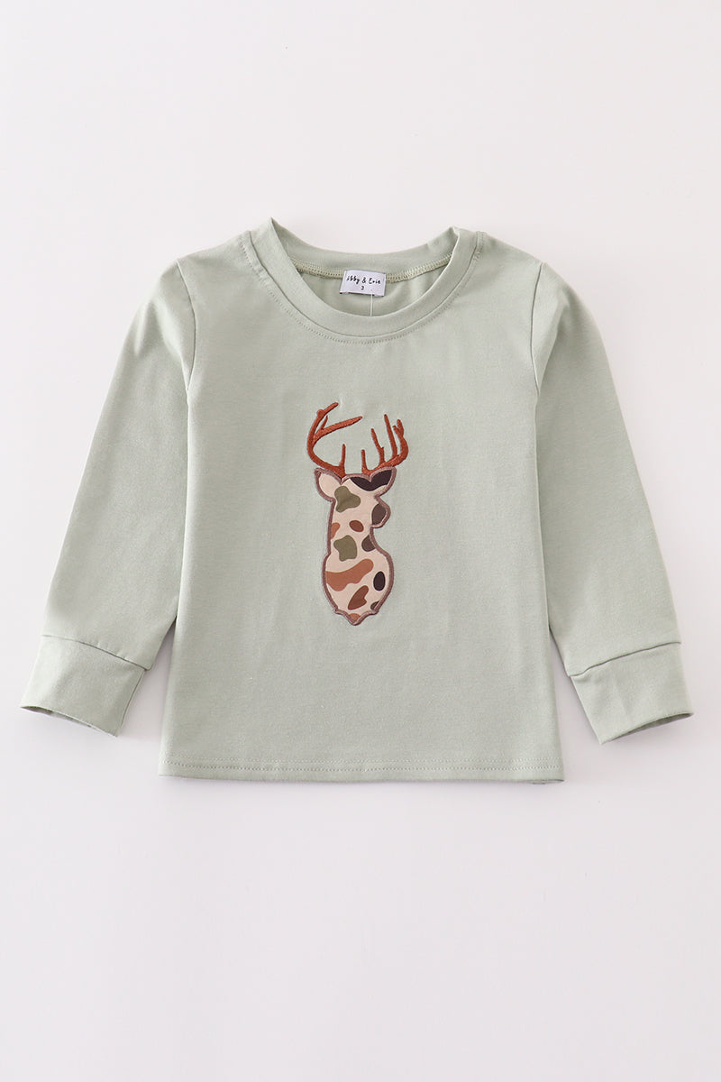 Green camouflage deer applique boy top