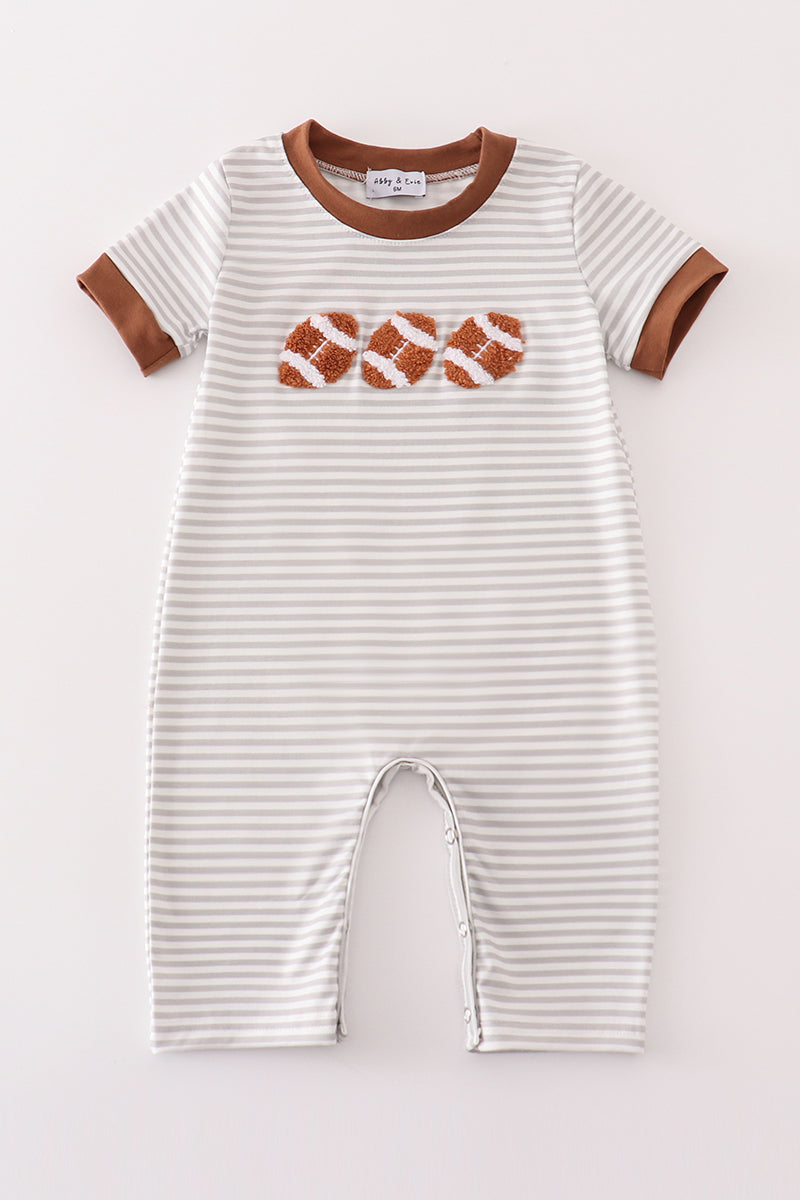 Brown football french knot stripe boy romper