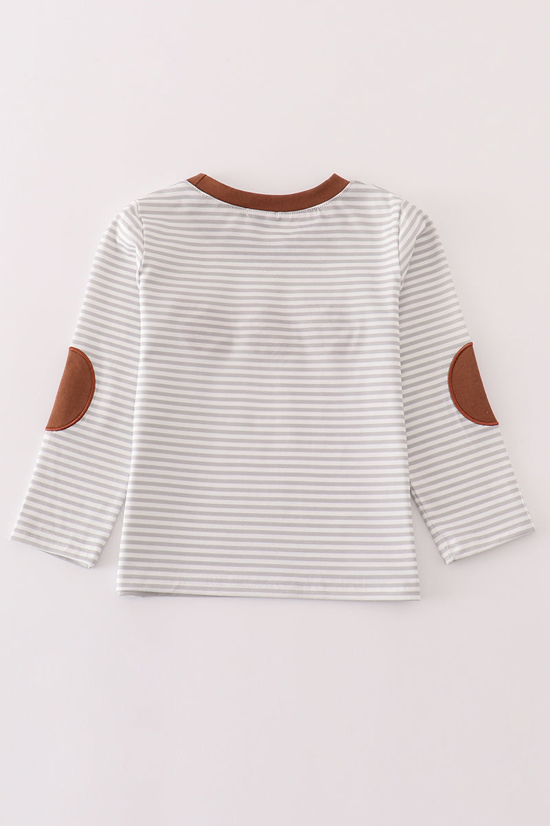 Brown football french knot stripe boy top