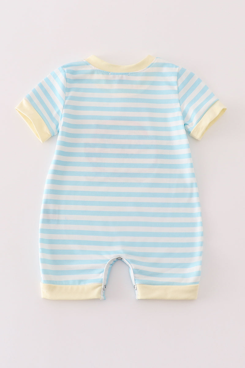 Blue stripe noah's ark applique boy romper