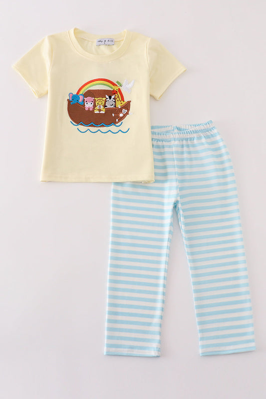 Yellow noah's ark applique boy set