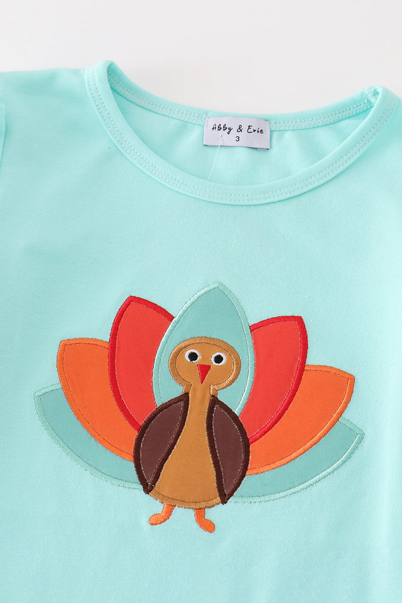 Green turkey applique girl set