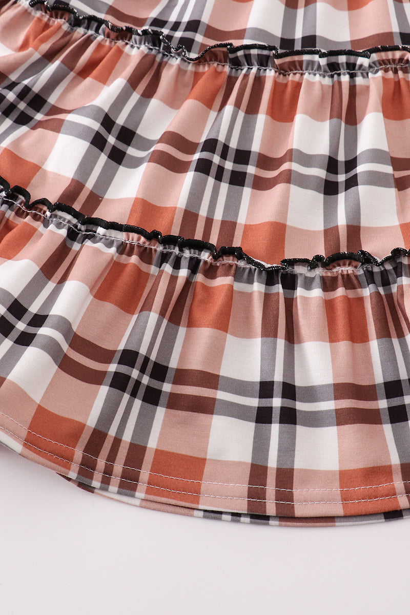 Rust plaid girl smocked dress