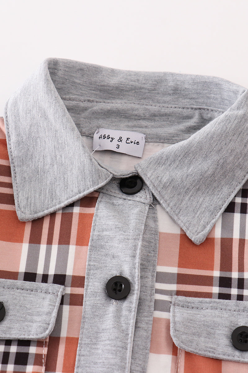 Rust plaid boy button down shirt