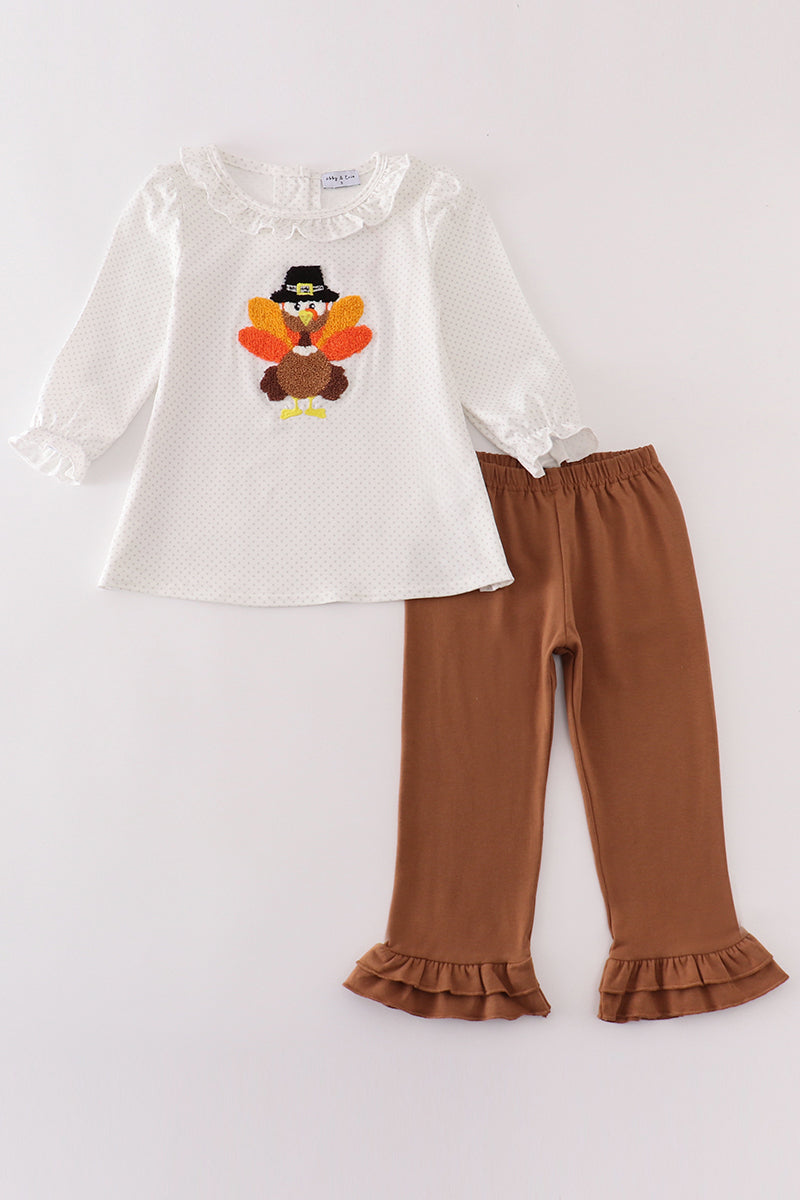 Brown turkey french knot girl set