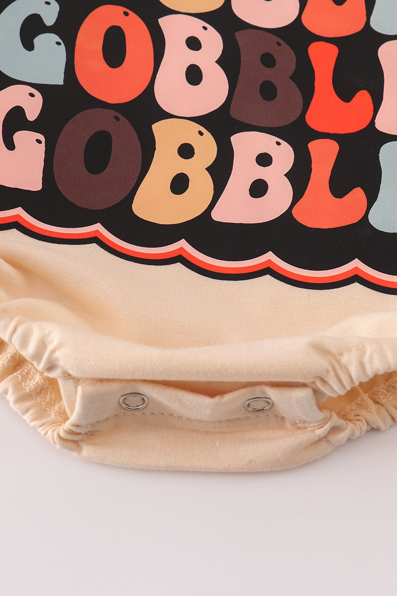 Thanksgiving gobble print ruffle girl bubble