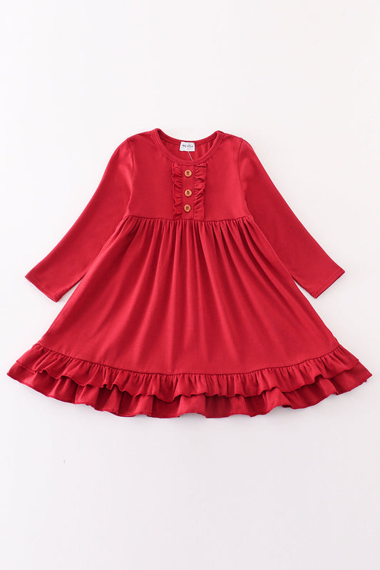 Maroon ruffle girl dress