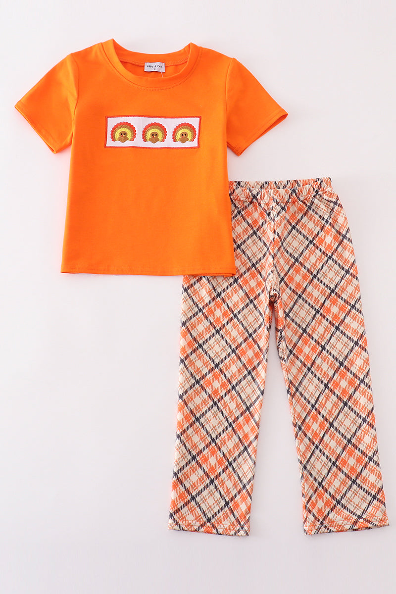 Orange turkey embroidery boy set