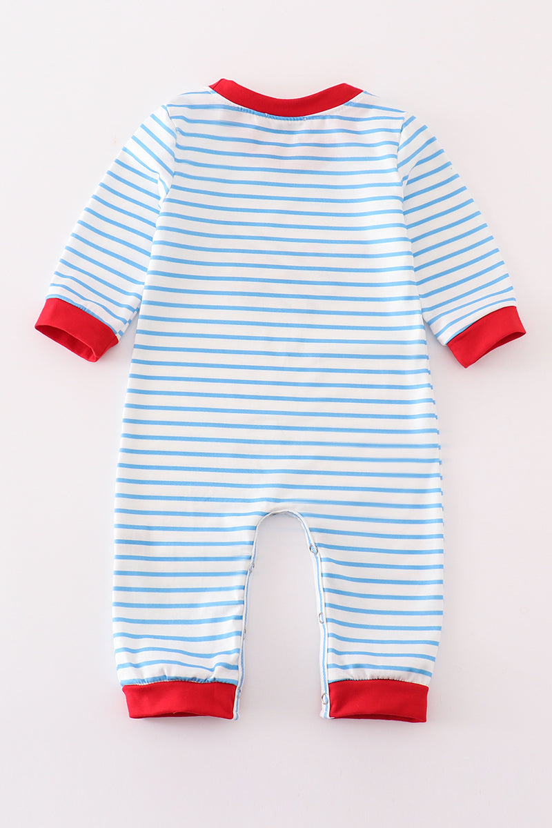 Blue stripe airplane applique boy romper