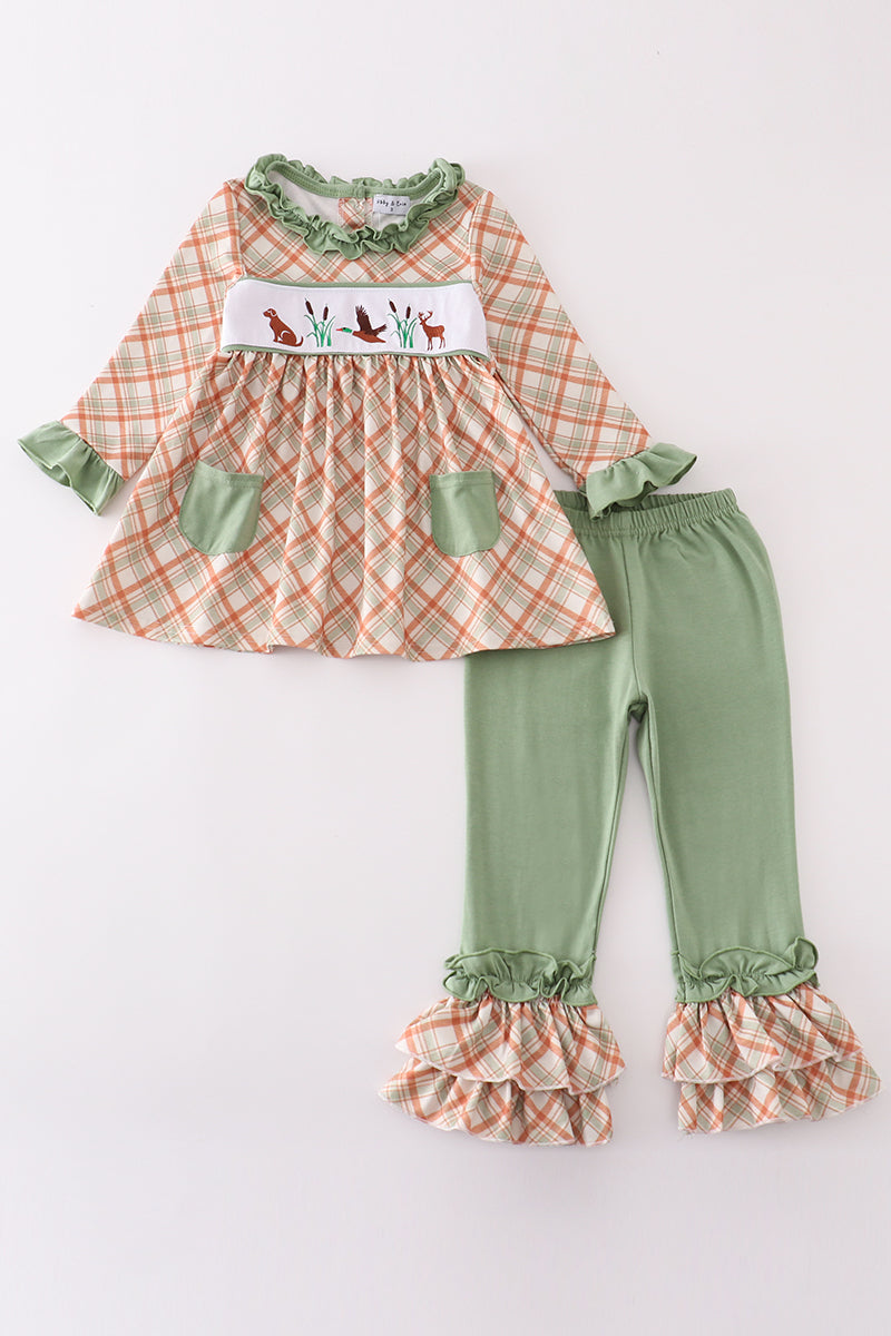 Green hunting duck embroidery girl set