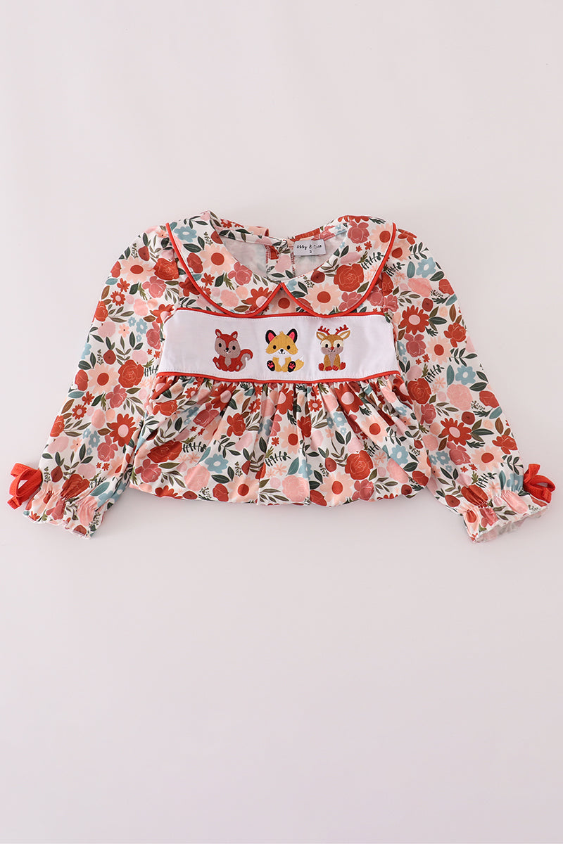 Fox embroidery floral print dress