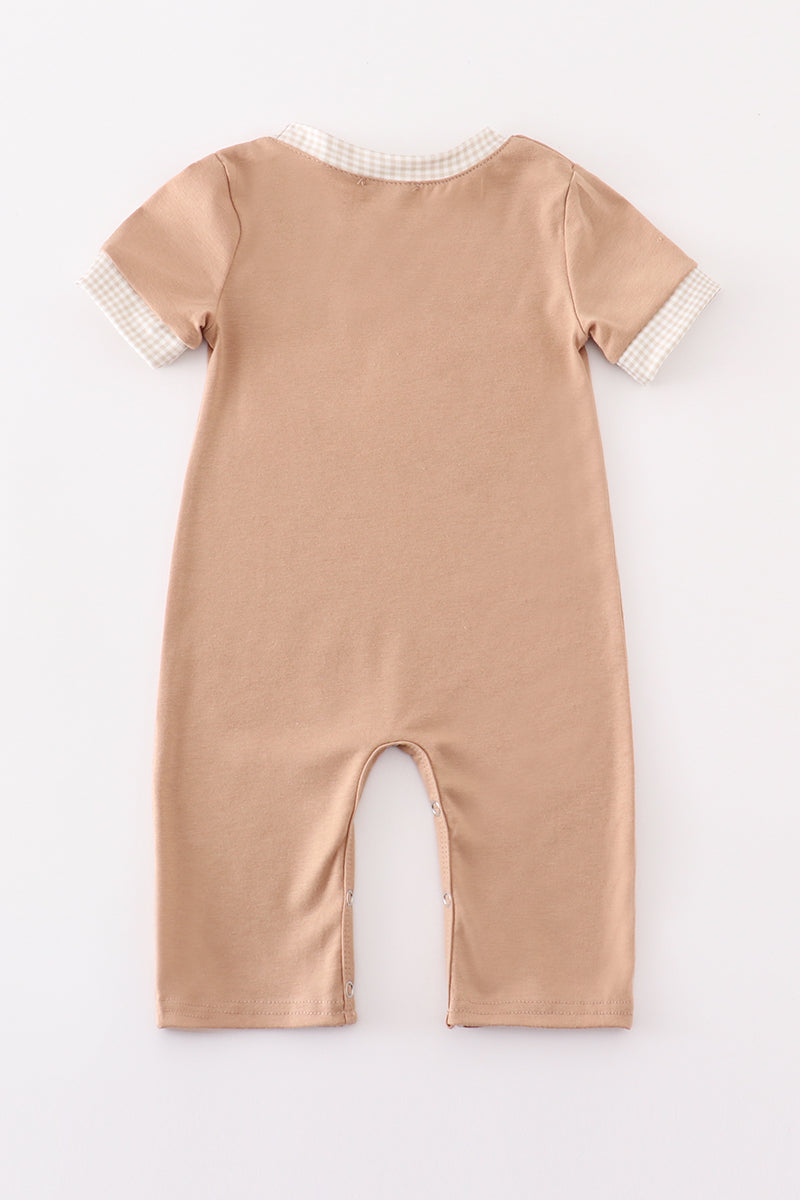 Khaki thanksgiving turkey embroidery boy romper