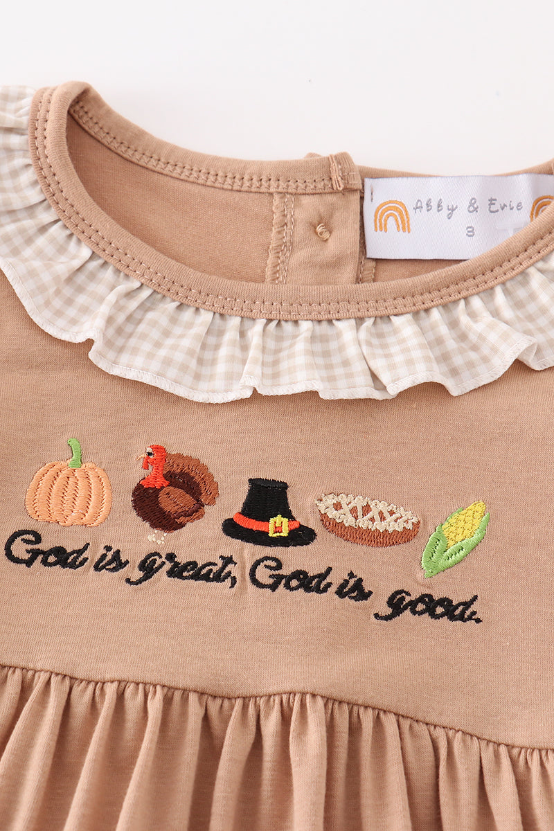 Khaki thanksgiving turkey embroidery dress