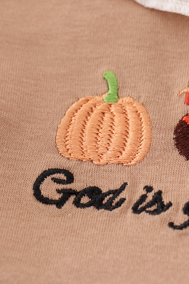 Khaki thanksgiving turkey embroidery dress