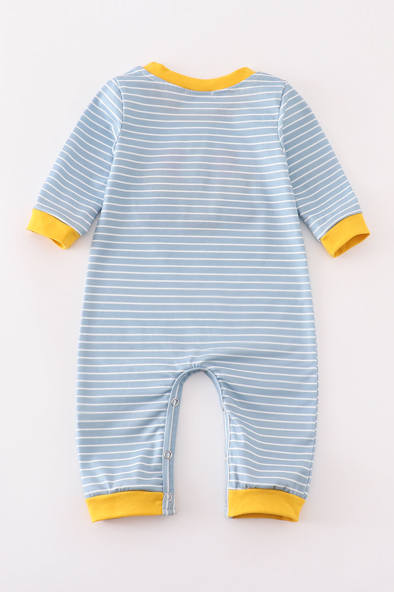 Blue stripe turkey french knot boy romper