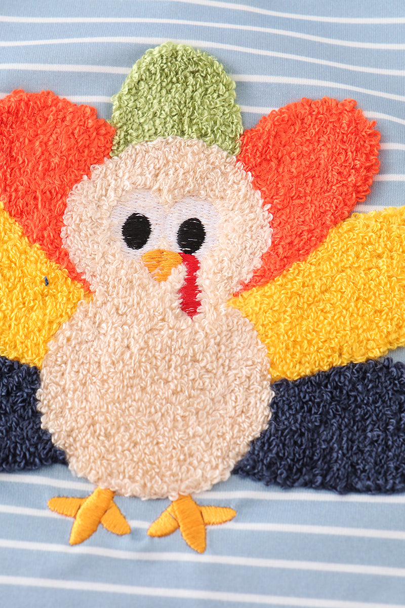 Blue stripe turkey french knot boy top