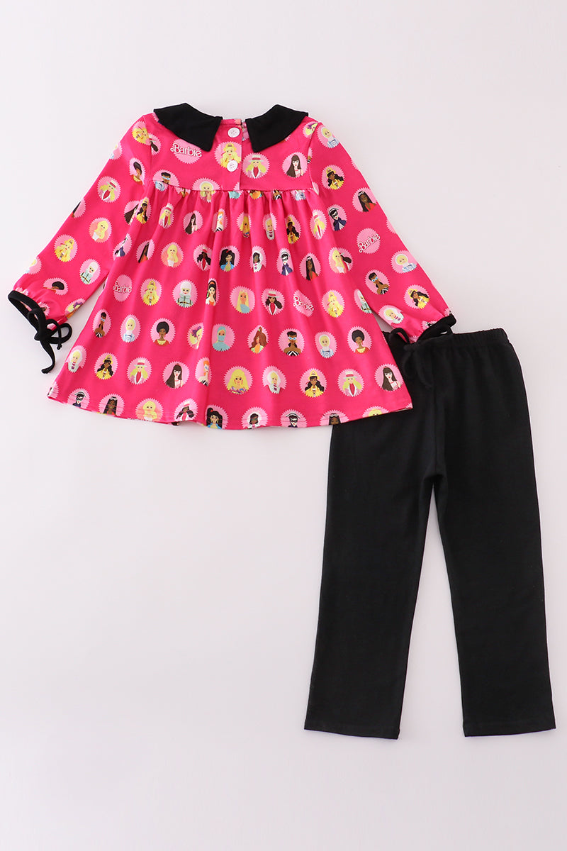 Pink barbie print girl pants set