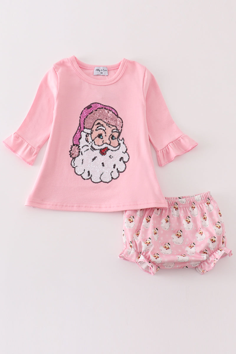 Pink christmas santa claus sequin baby girl set